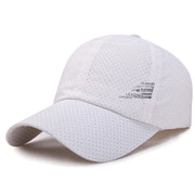 White baseball cap with mesh design on a white background