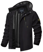 Black jacket with yellow accents on a white background