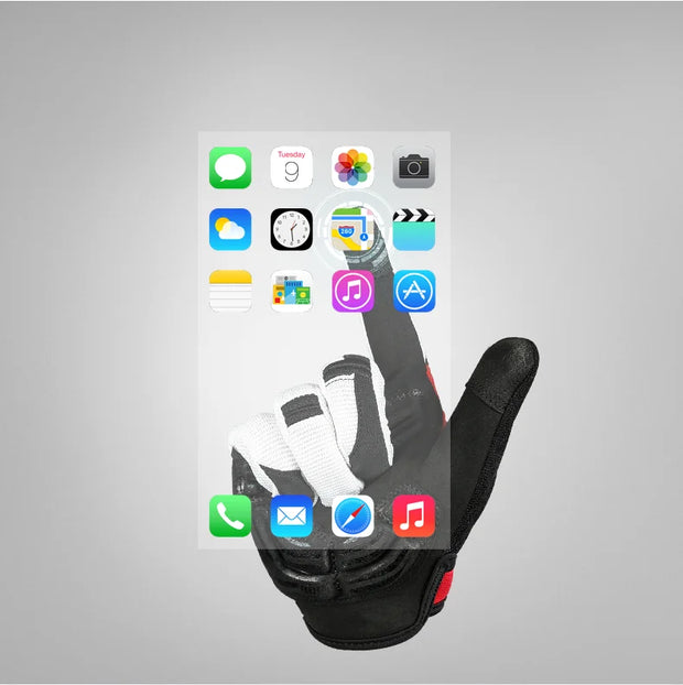 Glove with smartphone app icons displayed on a gray background