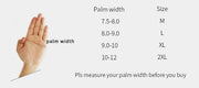 Hand with palm width measurement chart on a white background