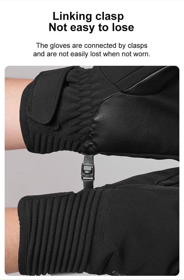 Black gloves with clasps on a neutral background
