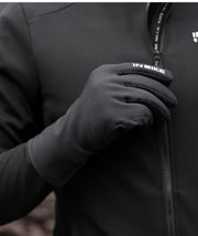 Black glove on a black jacket