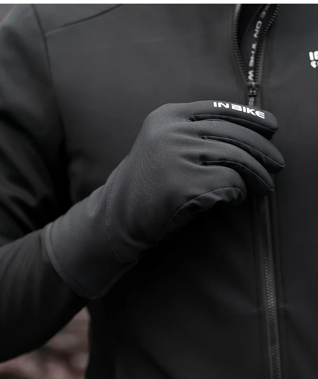 Black glove on a black jacket