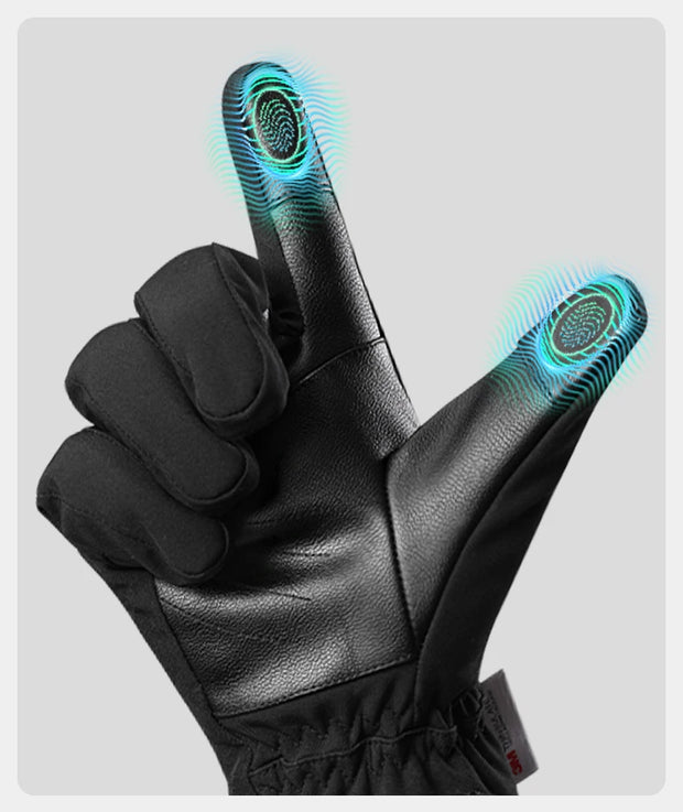 Black glove with touch screen fingertips on a light gray background