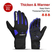 Black and blue winter gloves with thickened palm pad on a white background