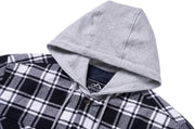Gray hooded flannel shirt on a white background