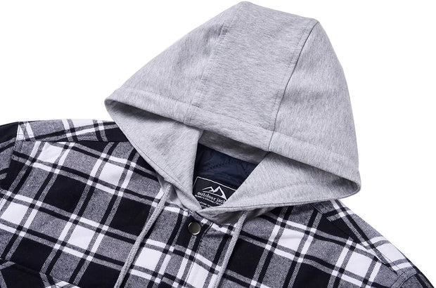 Gray hooded flannel shirt on a white background