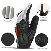 Motorcycle glove with features highlighted on a white background