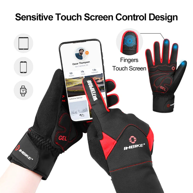 Black and red touchscreen gloves showing touch screen functionality.