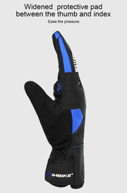 Black glove with blue padding on a gray background