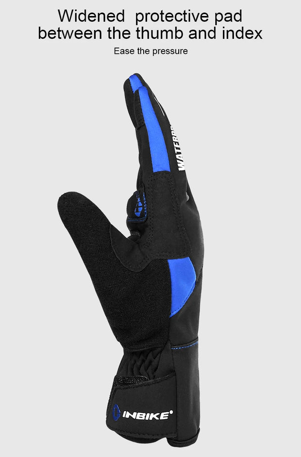 Black glove with blue padding on a gray background