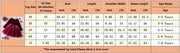 Size chart for children's dresses with measurements and age ranges.