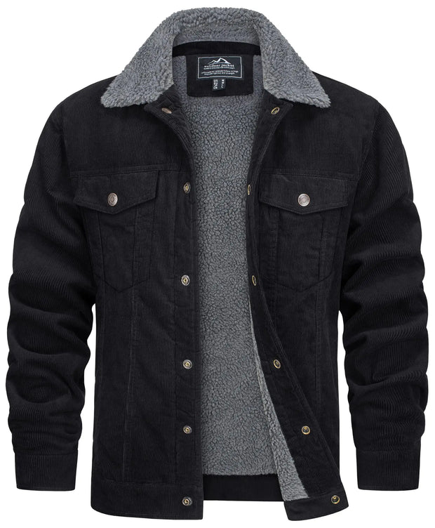 Black jacket with gray fleece lining on a white background