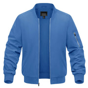 Blue bomber jacket on a white background