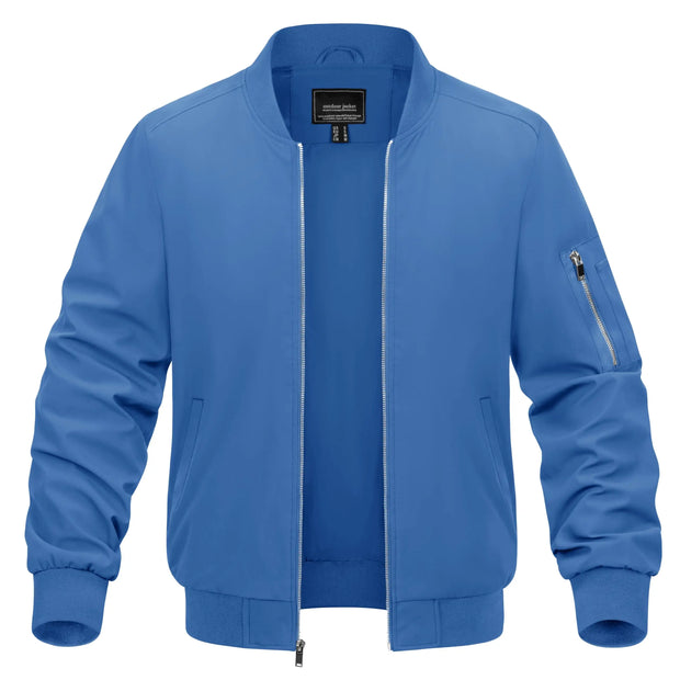 Blue bomber jacket on a white background