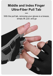 Glove with a pull tab for easy removal on a white background