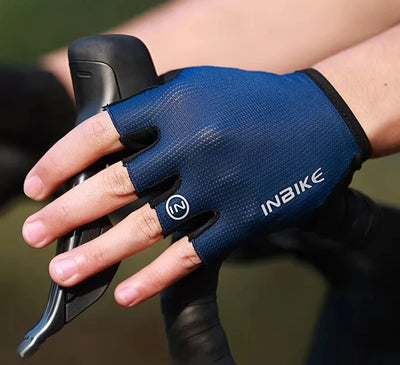 Blue cycling glove on a blurred background