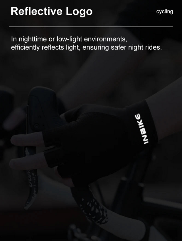 Hand wearing a black glove, emphasizing reflective feature for safety.