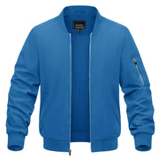 Blue bomber jacket on a white background