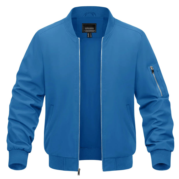 Blue bomber jacket on a white background