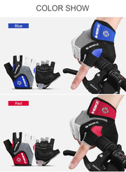 Bicycle gloves in blue and red colors displayed on a white background