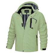 Light green jacket with black accents on a white background