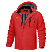 Red jacket with black accents on a white background