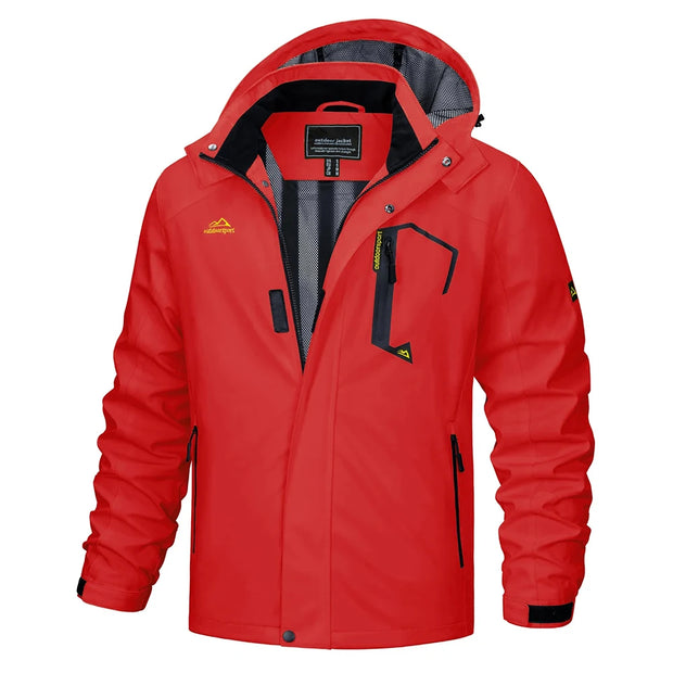 Red jacket with black accents on a white background
