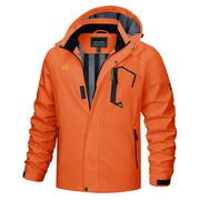 Orange jacket with black accents on a white background