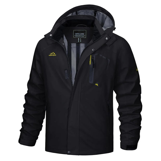 Black jacket with yellow accents on a white background