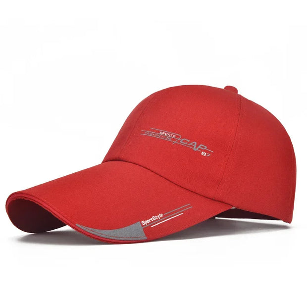 Red cap with branding on a white background