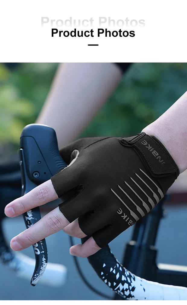 Brown cycling glove with brand logo on a blurred background