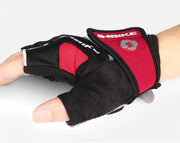 Red and black glove with Nike logo on a white background