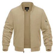 Beige bomber jacket on a white background