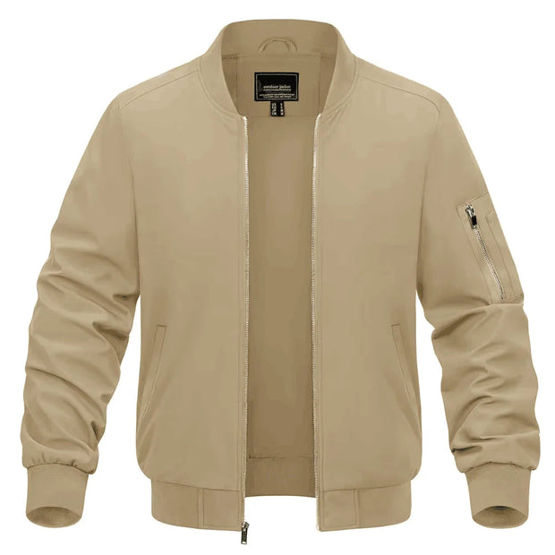 Beige bomber jacket on a white background