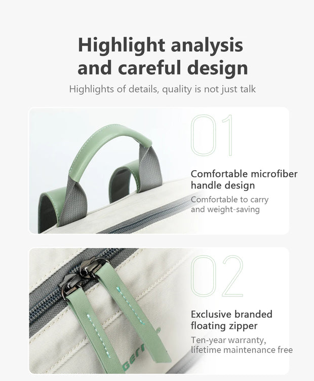 Product with comfortable microfiber handle and branded floating zipper on a white background