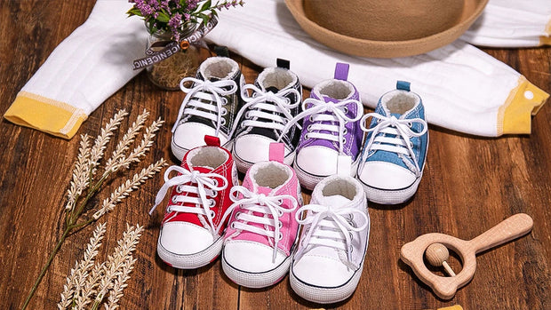 Checkered Soft Sole Baby Shoes – Lace-Up First Walkers for Infants (0–12 Months) First Walkers ZURRIES BILLINERY (PVT) LTD.