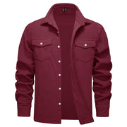 Maroon shirt with button details on a white background