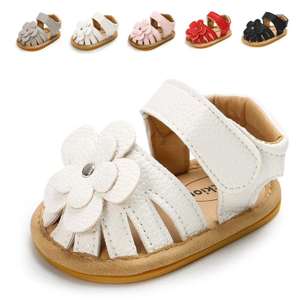 Flower Accent Baby Sandals – PU Leather Soft Sole Anti-Slip First Walkers (0–12 Months) Baby Sandals ZURRIES BILLINERY (PVT) LTD.