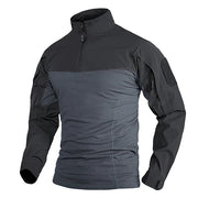 Two-tone black and gray tactical shirt on a white background