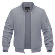 Gray bomber jacket on a white background