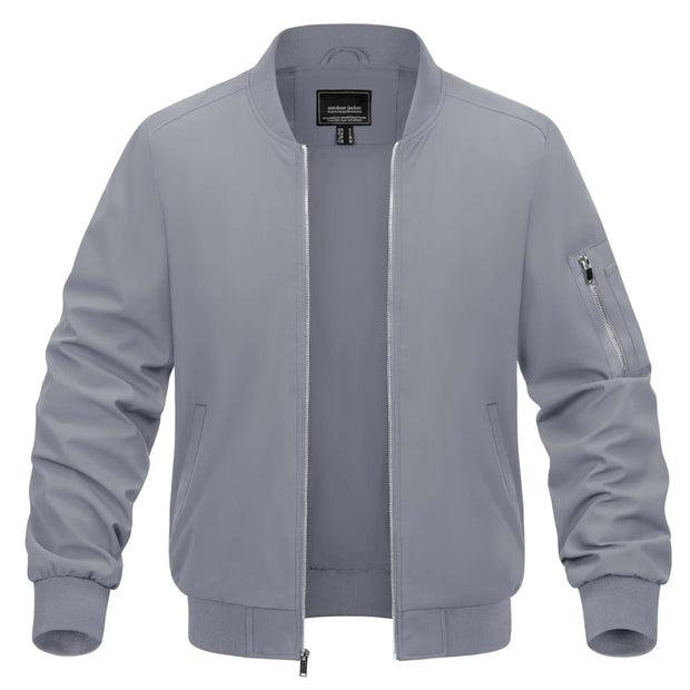 Gray bomber jacket on a white background