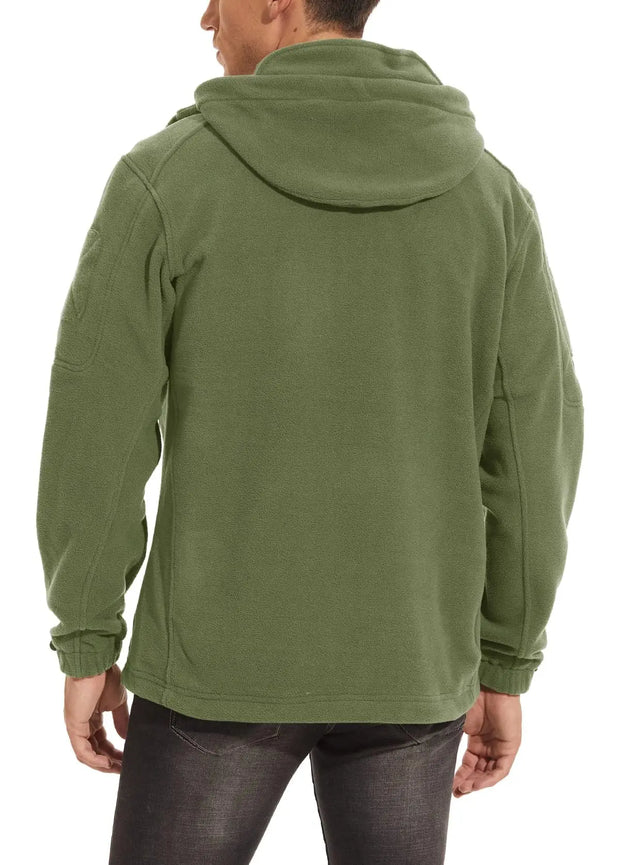 Green hoodie worn by a person on a white background