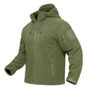 Green tactical jacket with multiple pockets and zippers on a white background