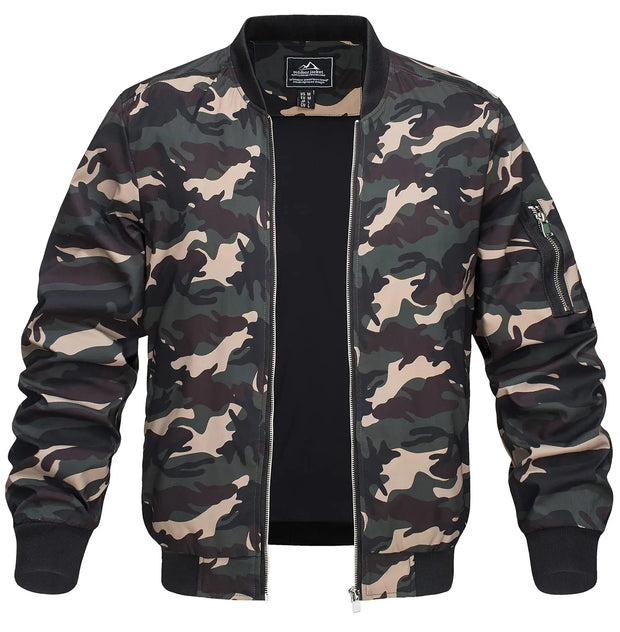 Camouflage jacket with a black interior on a white background