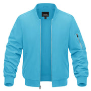 Blue bomber jacket on a white background