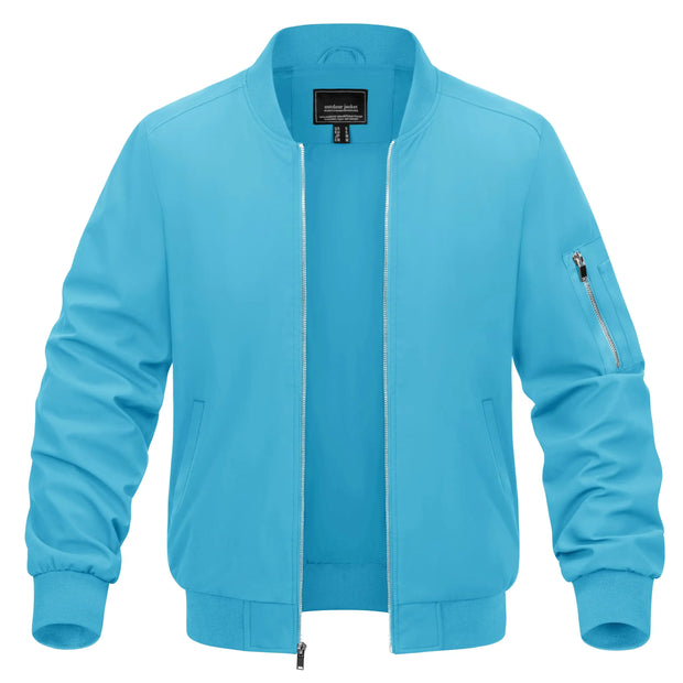 Blue bomber jacket on a white background