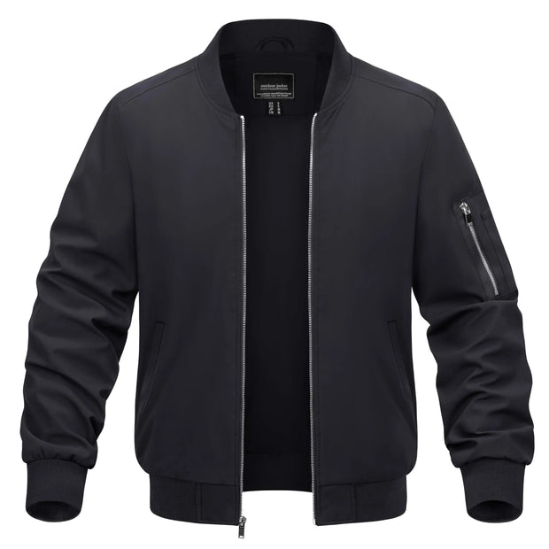 Black bomber jacket on a white background