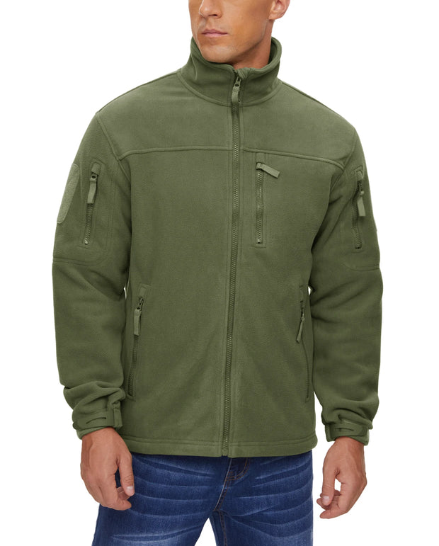 Green tactical jacket worn by a person on a white background