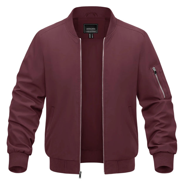 Maroon bomber jacket on a white background